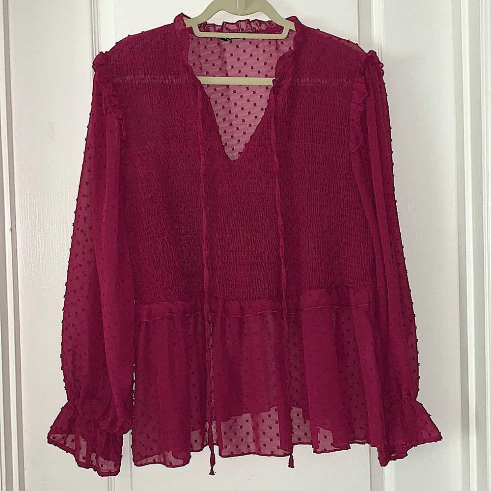 Shein chiffon Swiss dot baby doll blouse